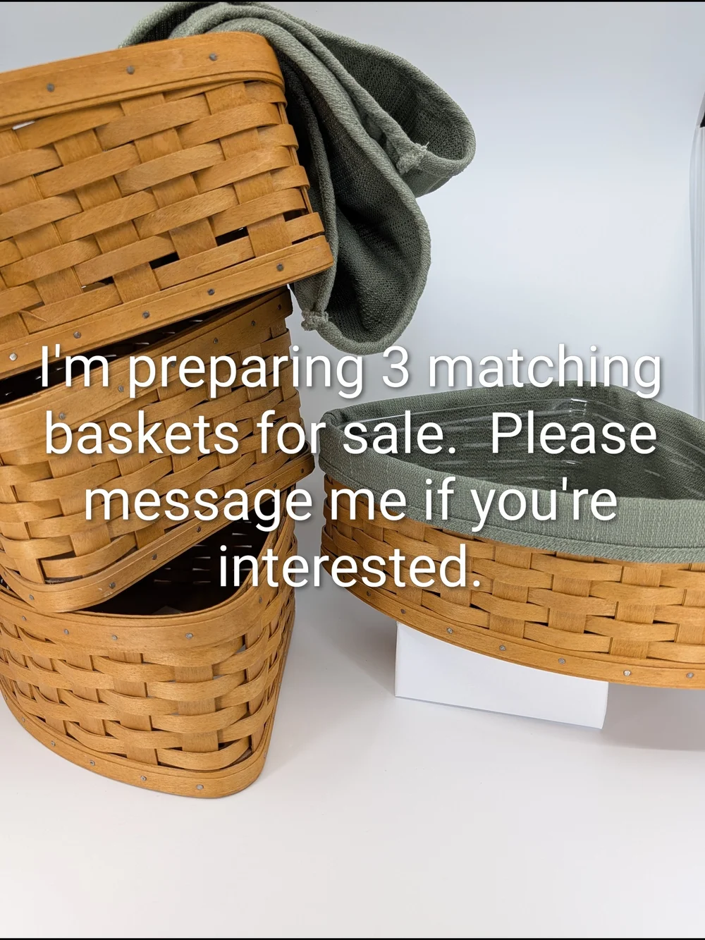 Longaberger Corner Basket with Sage Green Liner & Protector 12470